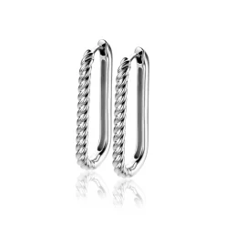 28mm ZINZI zilveren oorringen in ovale vorm met gedraaide buis en luxe klapsluiting ZIO2693