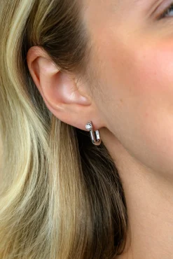 14mm ZINZI zilveren oorringen U-vorm met witte zirkonia ZIO2733