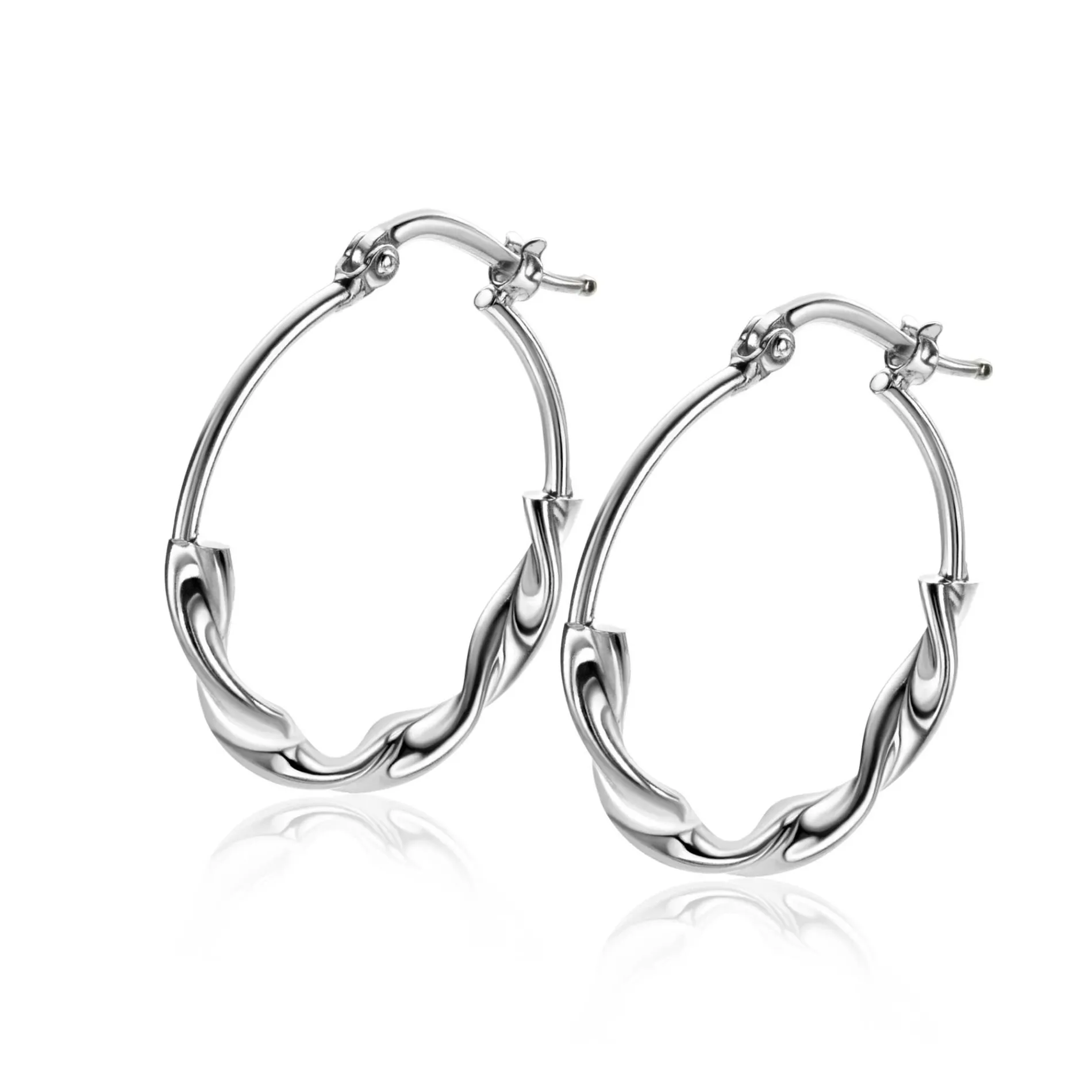 27mm ZINZI zilveren oorringen met een trendy combinatie van een gladde en gedraaide buis 27x3mm ZIO2482