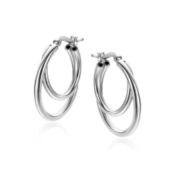23mm ZINZI zilveren oorringen met een dubbele oorring in het midden. Een trendy multi-look uitstraling ZIO2483