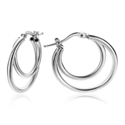23mm ZINZI zilveren oorringen met een dubbele oorring in het midden. Een trendy multi-look uitstraling ZIO2483