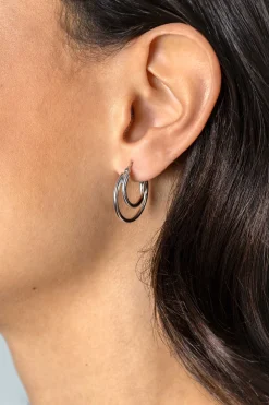 23mm ZINZI zilveren oorringen met een dubbele oorring in het midden. Een trendy multi-look uitstraling ZIO2483