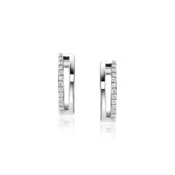 14mm ZINZI zilveren oorringen met een multi-look uitstraling, bezet met witte zirconia's, met luxe klapsluiting 14x3mm ZIO2452