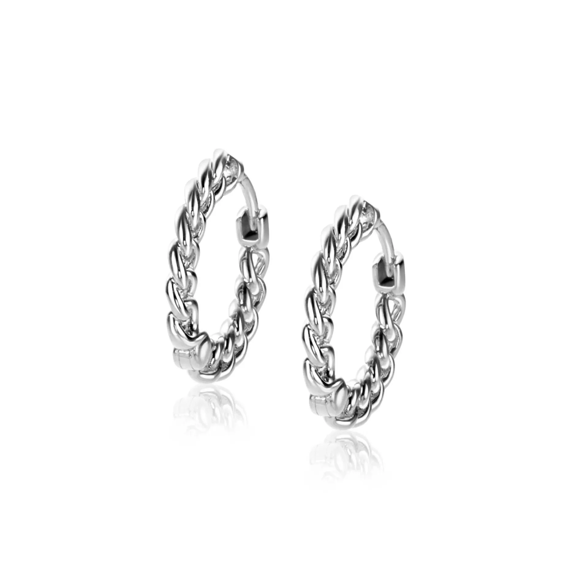 17mm ZINZI zilveren oorringen, vanaf zijkant gourmet schakel zichtbaar, 2mm breed, met luxe klapsluiting ZIO1414