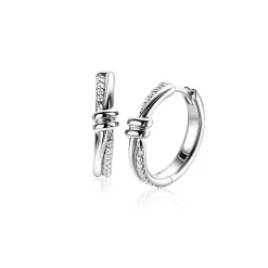19mm ZINZI zilveren oorringen met speelse twist en knoop. Luxe klapsluiting ZIO2680