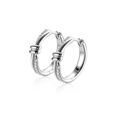 19mm ZINZI zilveren oorringen met speelse twist en knoop. Luxe klapsluiting ZIO2680