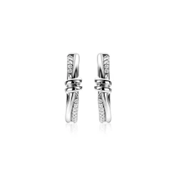 19mm ZINZI zilveren oorringen met speelse twist en knoop. Luxe klapsluiting ZIO2680