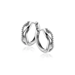 15mm ZINZI zilveren oorringen organisch gevormd met twee golvende banen, waarvan één bezet met witte zirconia's, met luxe klapsluiting ZIO2629