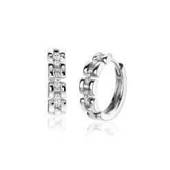 16mm ZINZI zilveren oorringen met rolex-style schakels en middenbaan bezet met witte zirconia's, met luxe klapsluiting 16x4mm ZIO2504