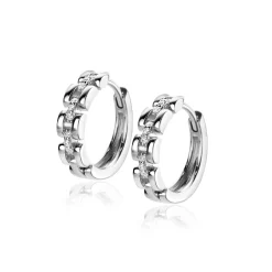 16mm ZINZI zilveren oorringen met rolex-style schakels en middenbaan bezet met witte zirconia's, met luxe klapsluiting 16x4mm ZIO2504