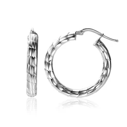 28mm ZINZI zilveren oorringen met mooi bewerkte buis 4,5mm breed en handige bovensluiting ZIO2575
