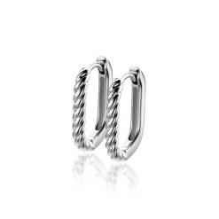 17mm ZINZI zilveren oorringen in ovale vorm met gedraaide buis en luxe klapsluiting ZIO2691