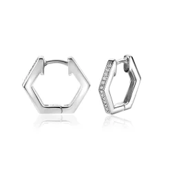 15mm ZINZI zilveren oorringen in leuke hexagon vorm bezet met witte zirconia's, met luxe klapsluiting 15x2mm ZIO2433