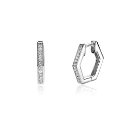 15mm ZINZI zilveren oorringen in leuke hexagon vorm bezet met witte zirconia's, met luxe klapsluiting 15x2mm ZIO2433