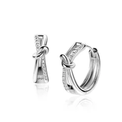 16,5mm ZINZI zilveren oorringen cross-over met trendy knoop, bezet met witte zirconia's, met luxe klapsluiting 16,5x5mm ZIO2505