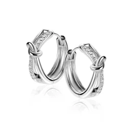 16,5mm ZINZI zilveren oorringen cross-over met trendy knoop, bezet met witte zirconia's, met luxe klapsluiting 16,5x5mm ZIO2505
