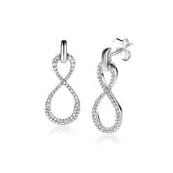 24mm ZINZI zilveren oorsieraden infinity bezet met witte zirconia's ZIO2570