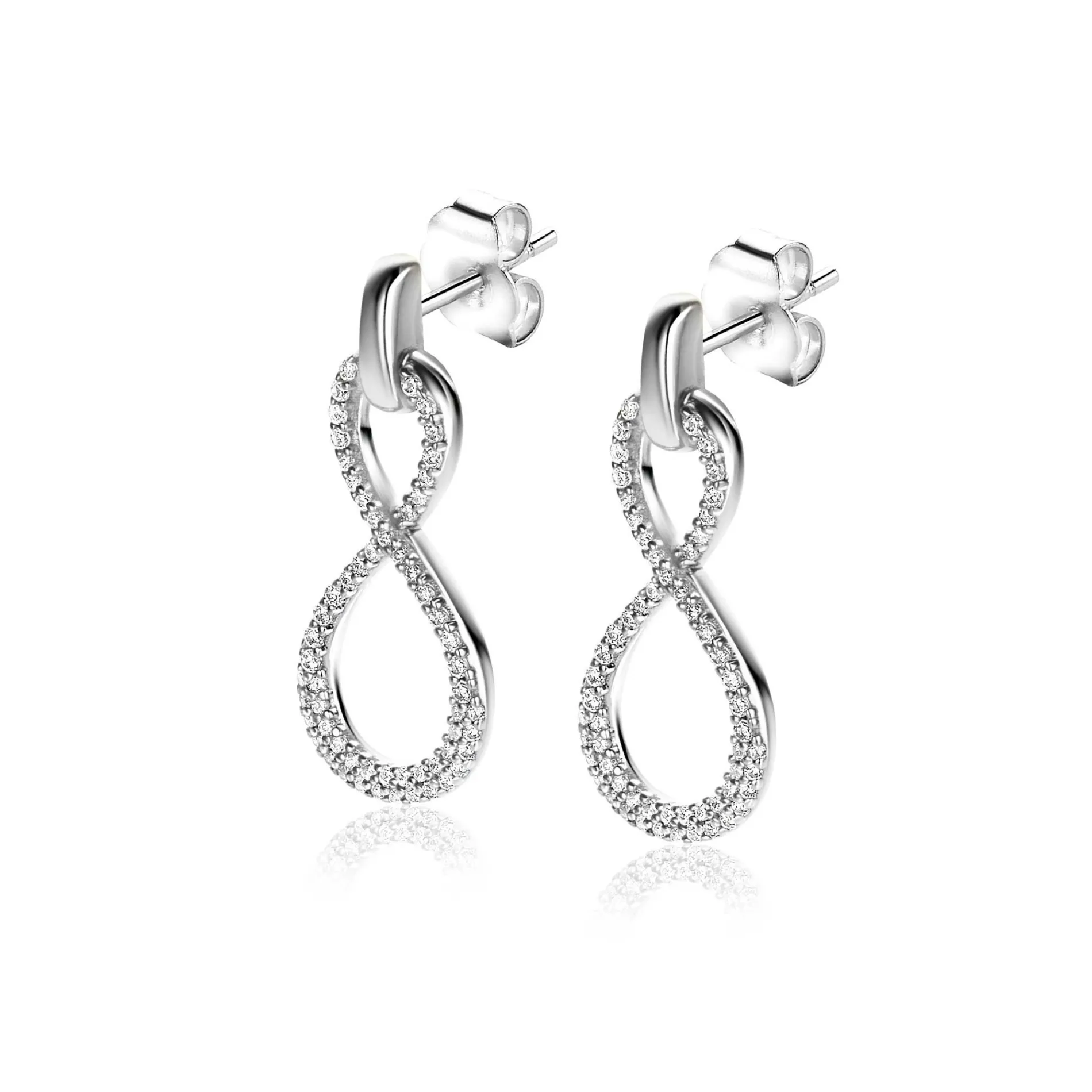 24mm ZINZI zilveren oorsieraden infinity bezet met witte zirconia's ZIO2570
