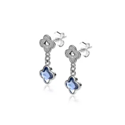 20mm ZINZI zilveren oorsieraden met blauwe klavers 8mm ZIO2582