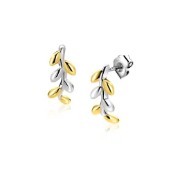 12mm ZINZI zilveren oorstekers bicolor takje met bladeren ZIO2740