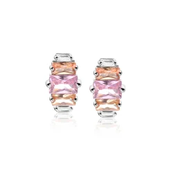 13mm ZINZI zilveren oorstekers baguette geslepen zirconia's wit, champagne en roze ZIO2490
