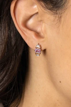 13mm ZINZI zilveren oorstekers baguette geslepen zirconia's wit, champagne en roze ZIO2490