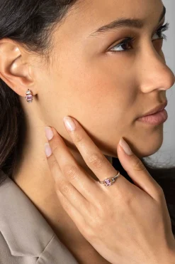 13mm ZINZI zilveren oorstekers baguette geslepen zirconia's wit, champagne en roze ZIO2490