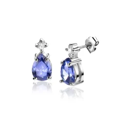 10mm ZINZI zilveren oorstekers peervorm indigo blauw en witte zirconia ZIO2440