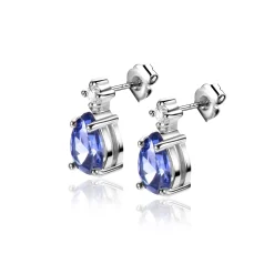 10mm ZINZI zilveren oorstekers peervorm indigo blauw en witte zirconia ZIO2440