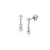 15mm ZINZI zilveren parel oorstekers met schakelkettinkje en ronde witte glasparel van 4mm ZIO2623