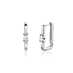 15mm ZINZI zilveren rechthoekige oorringen ovale witte zirconia met luxe klapsluiting 15mm x 2mm vierkante buis ZIO2448