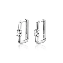 15mm ZINZI zilveren rechthoekige oorringen ovale witte zirconia met luxe klapsluiting 15mm x 2mm vierkante buis ZIO2448
