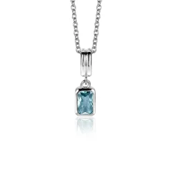 17mm ZINZI zilveren rechthoekige hanger bezet met een petrol blauwe kleursteen ZIH2614 (zonder collier)
