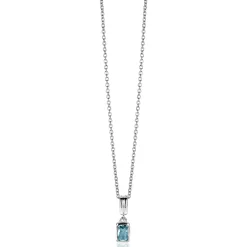 17mm ZINZI zilveren rechthoekige hanger bezet met een petrol blauwe kleursteen ZIH2614 (zonder collier)