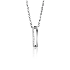 15mm ZINZI zilveren strakke hanger bezet met witte zirconia's ZIH2452 (zonder collier)
