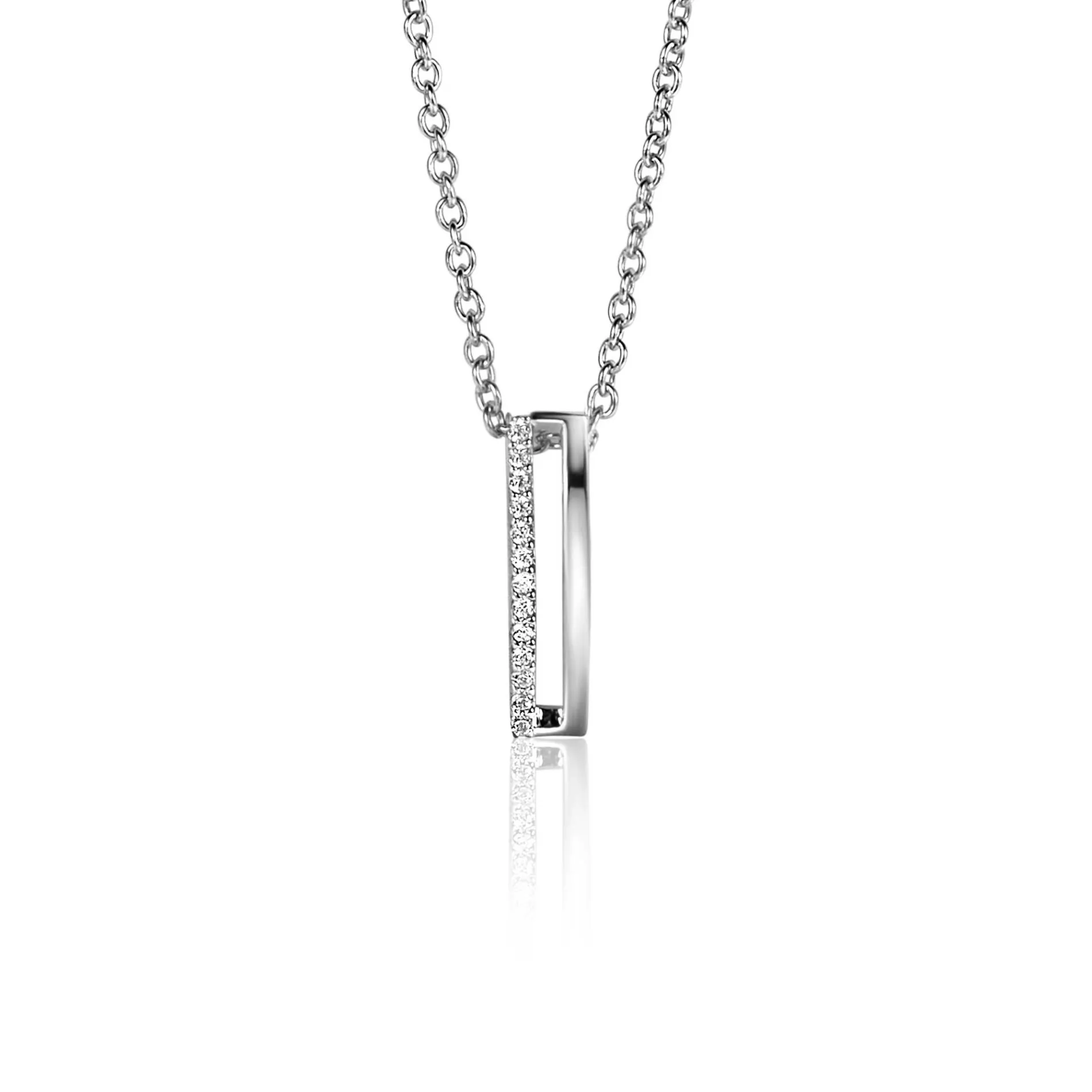 15mm ZINZI zilveren strakke hanger bezet met witte zirconia's ZIH2452 (zonder collier)