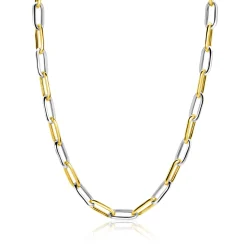 ZINZI bicolor ovale schakelketting met afwisselend gold plated en zilveren schakels 45cm ZIC2668