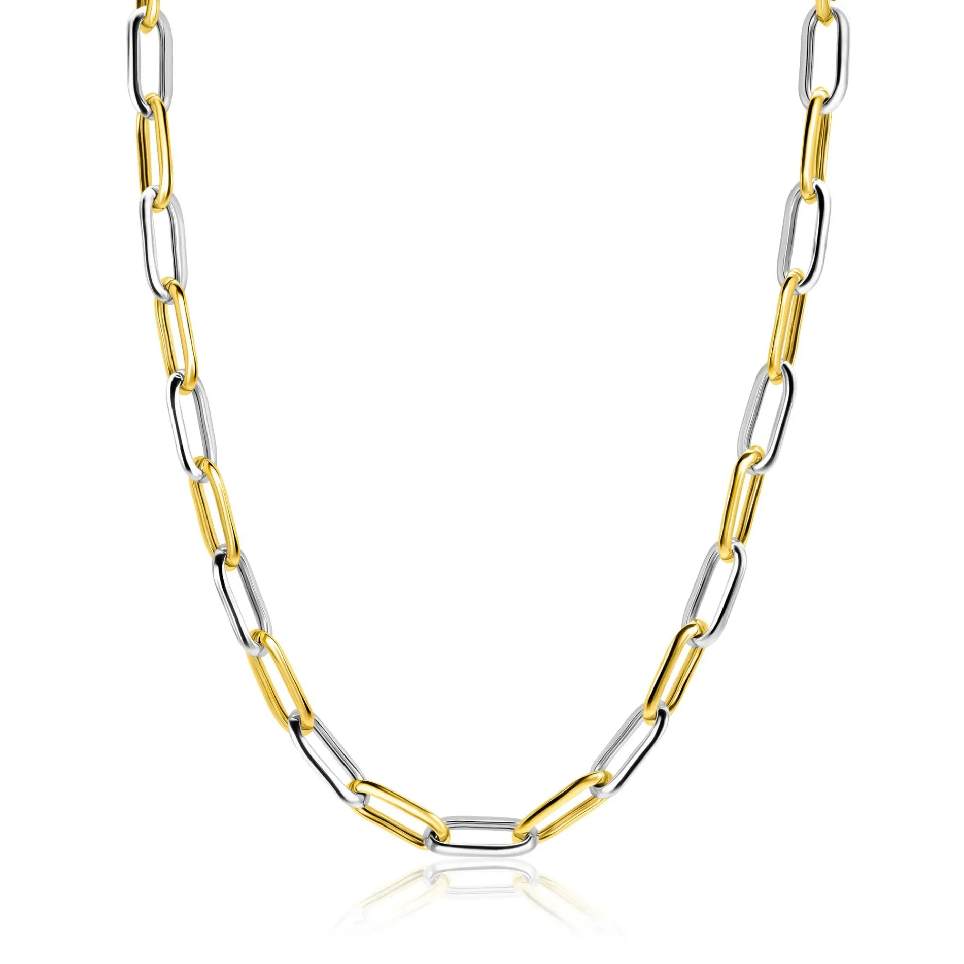 ZINZI bicolor ovale schakelketting met afwisselend gold plated en zilveren schakels 45cm ZIC2668