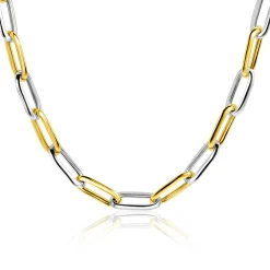 ZINZI bicolor ovale schakelketting met afwisselend gold plated en zilveren schakels 45cm ZIC2668