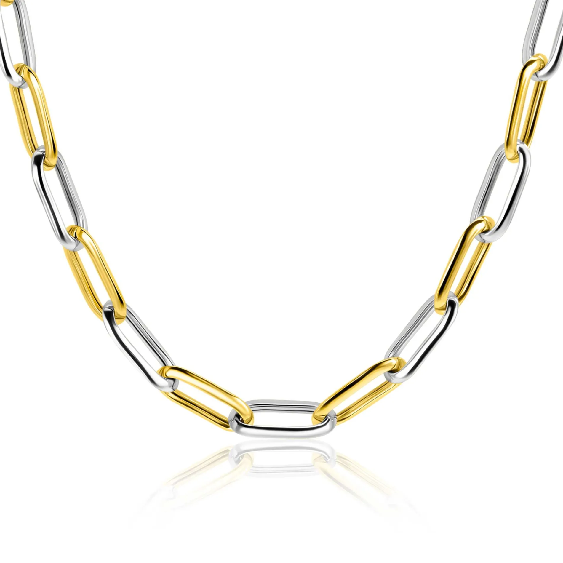 ZINZI bicolor ovale schakelketting met afwisselend gold plated en zilveren schakels 45cm ZIC2668
