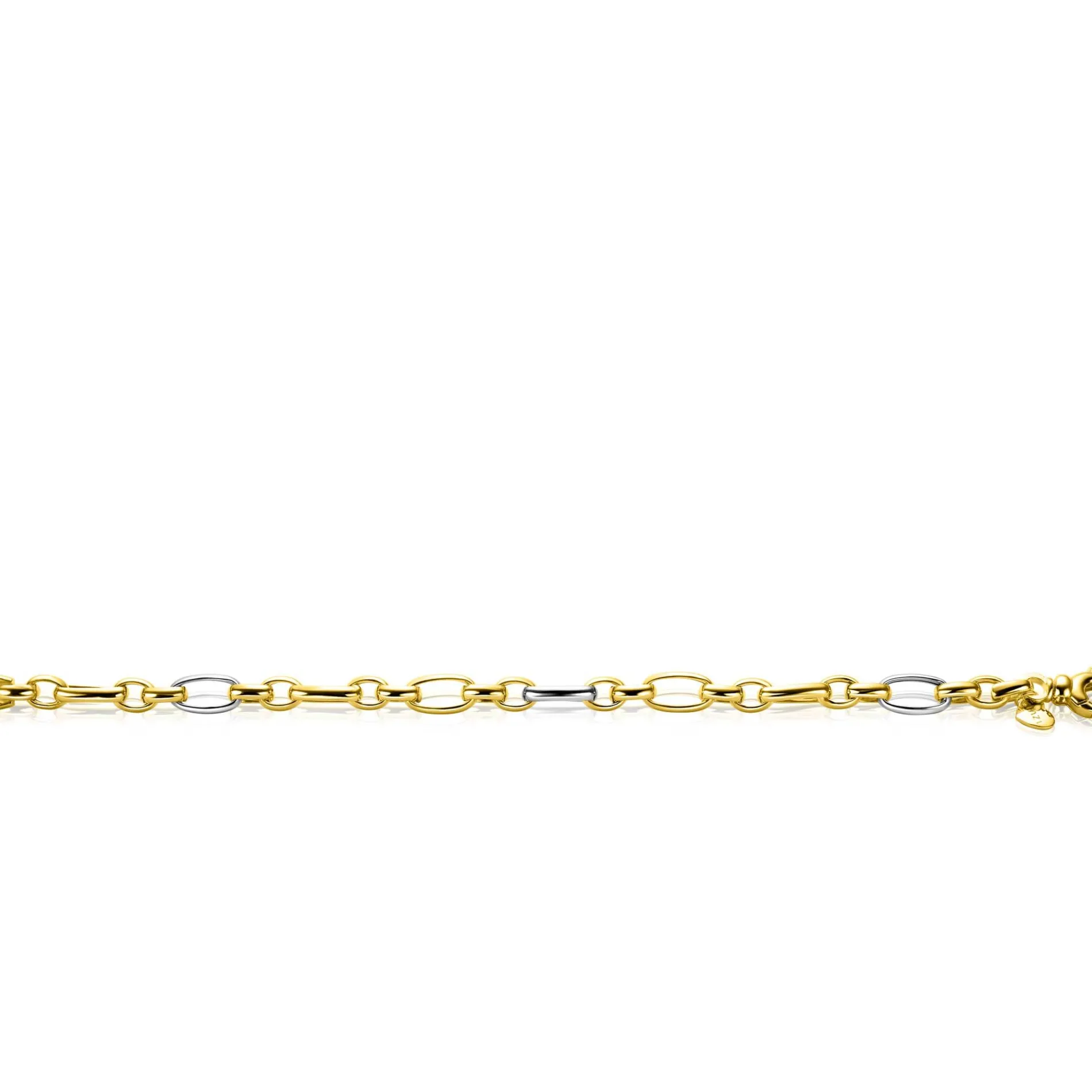ZINZI bicolor schakelarmband (7mm breed) met afwisselend gold plated jasseron schakels en grote zilveren ovale schakels 19cm ZIA2639