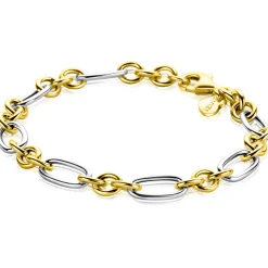 ZINZI bicolor schakelarmband 7mm breed met jasseron en ovale schakels 19,5cm ZIA2667
