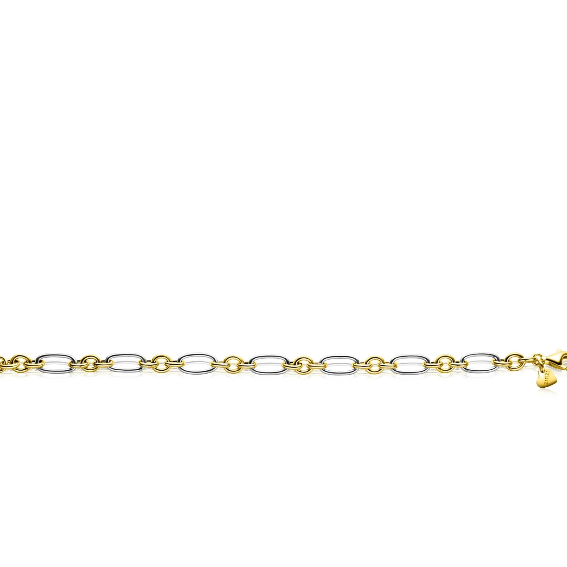ZINZI bicolor schakelarmband 7mm breed met jasseron en ovale schakels 19,5cm ZIA2667