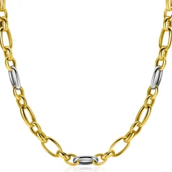 ZINZI bicolor schakelketting (7mm breed) met afwisselend gold plated jasseron schakels en grote zilveren ovale schakels 45cm ZIC2639