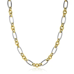 ZINZI bicolor schakelketting 7mm breed met jasseron en ovale schakels 45cm ZIC2667