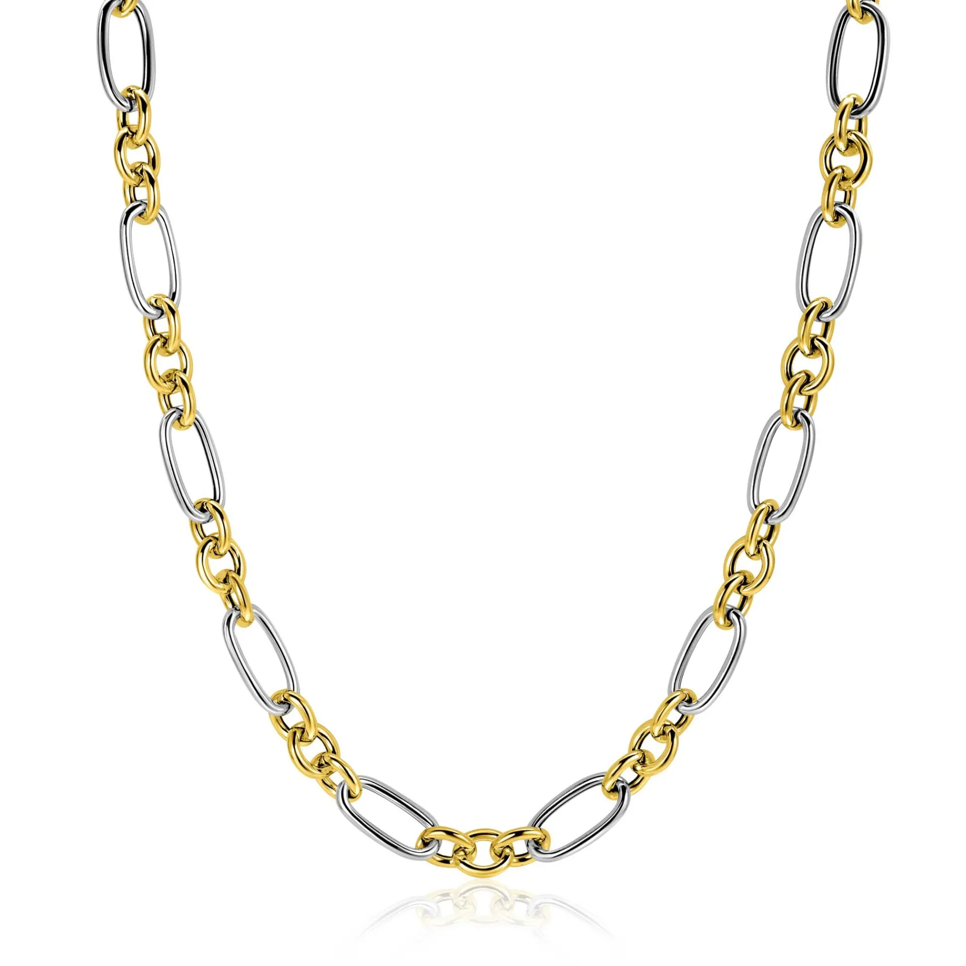 ZINZI bicolor schakelketting 7mm breed met jasseron en ovale schakels 45cm ZIC2667