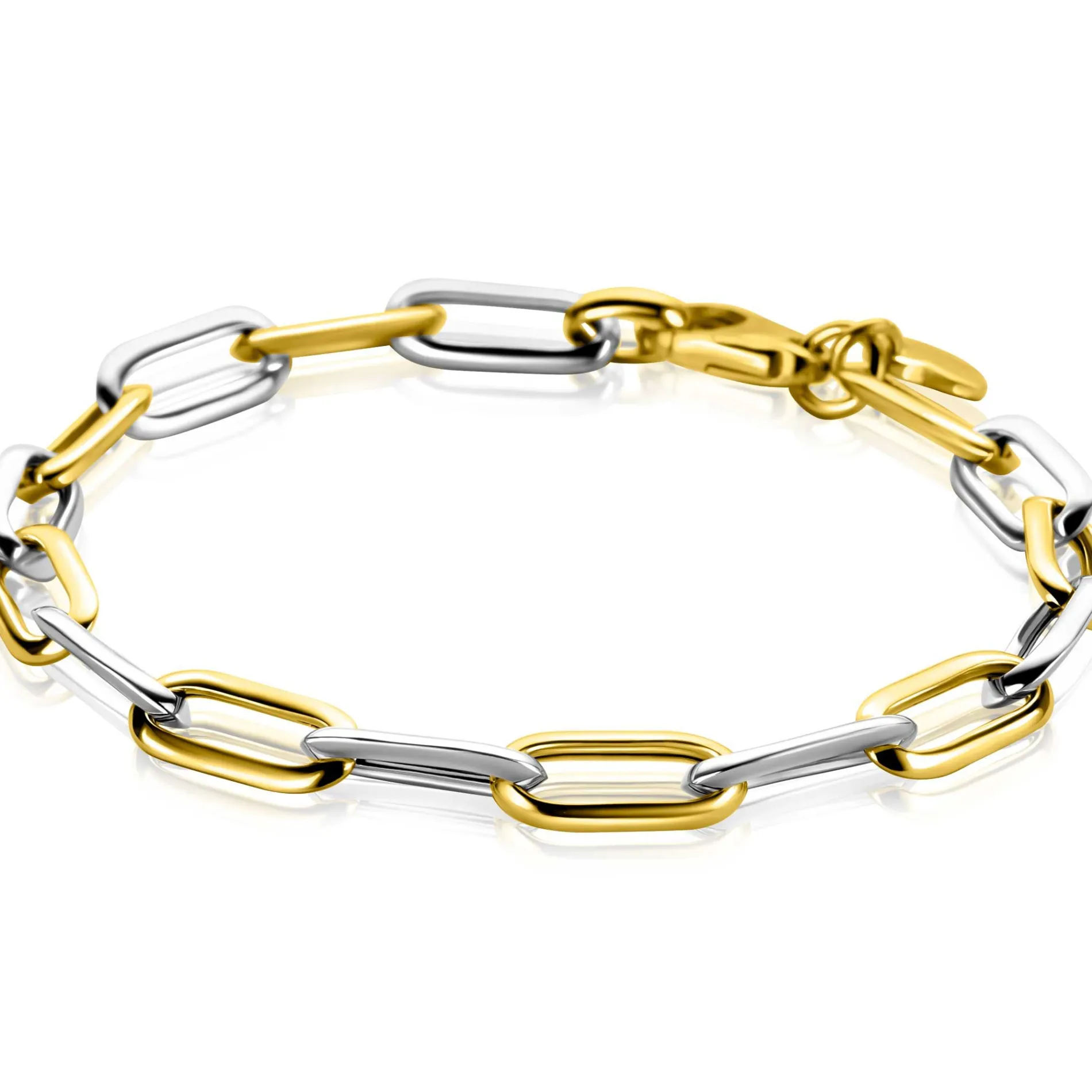 ZINZI bicolor zilveren ovale schakelarmband 6mm breed 20cm ZIA2668