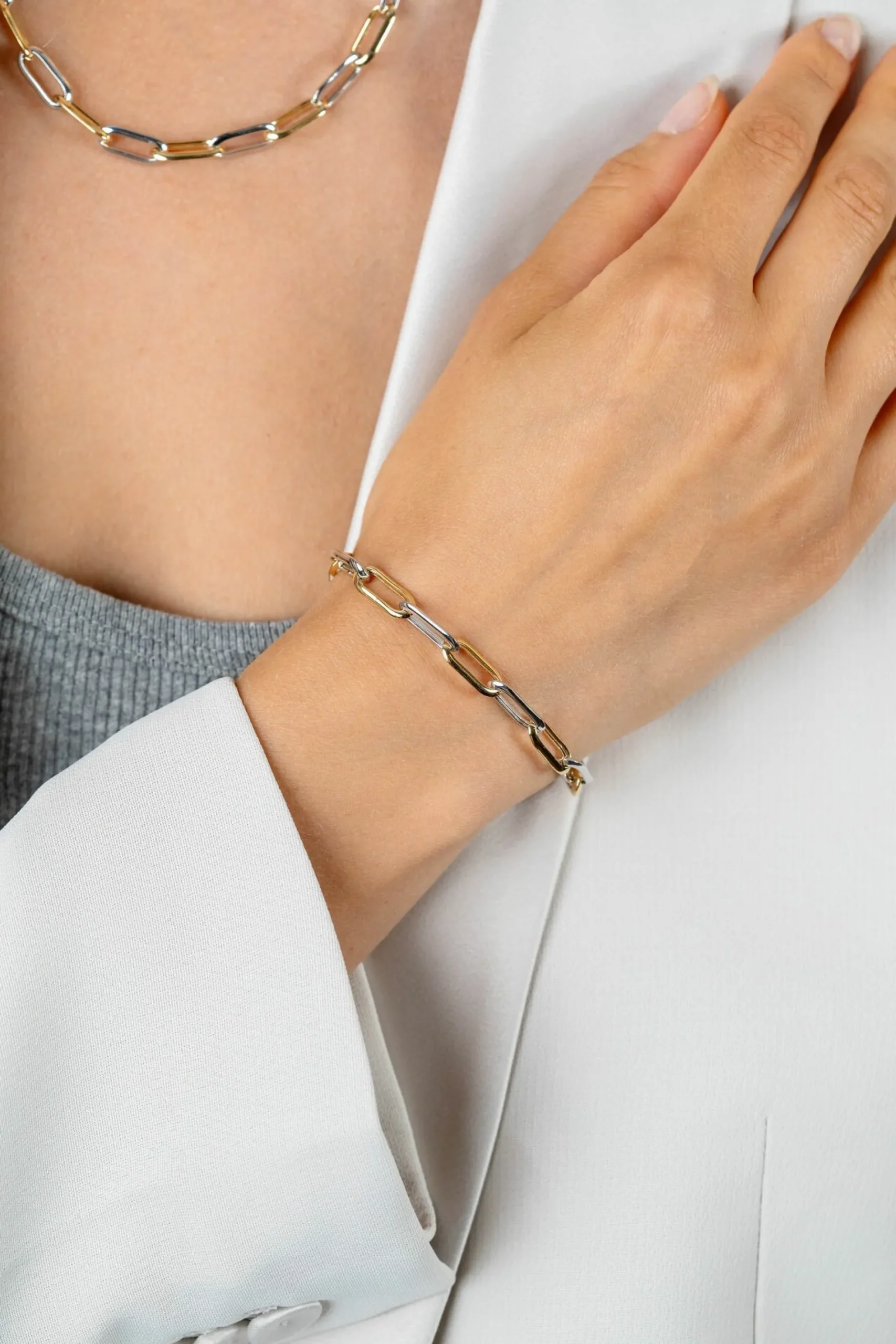 ZINZI bicolor zilveren ovale schakelarmband 6mm breed 20cm ZIA2668