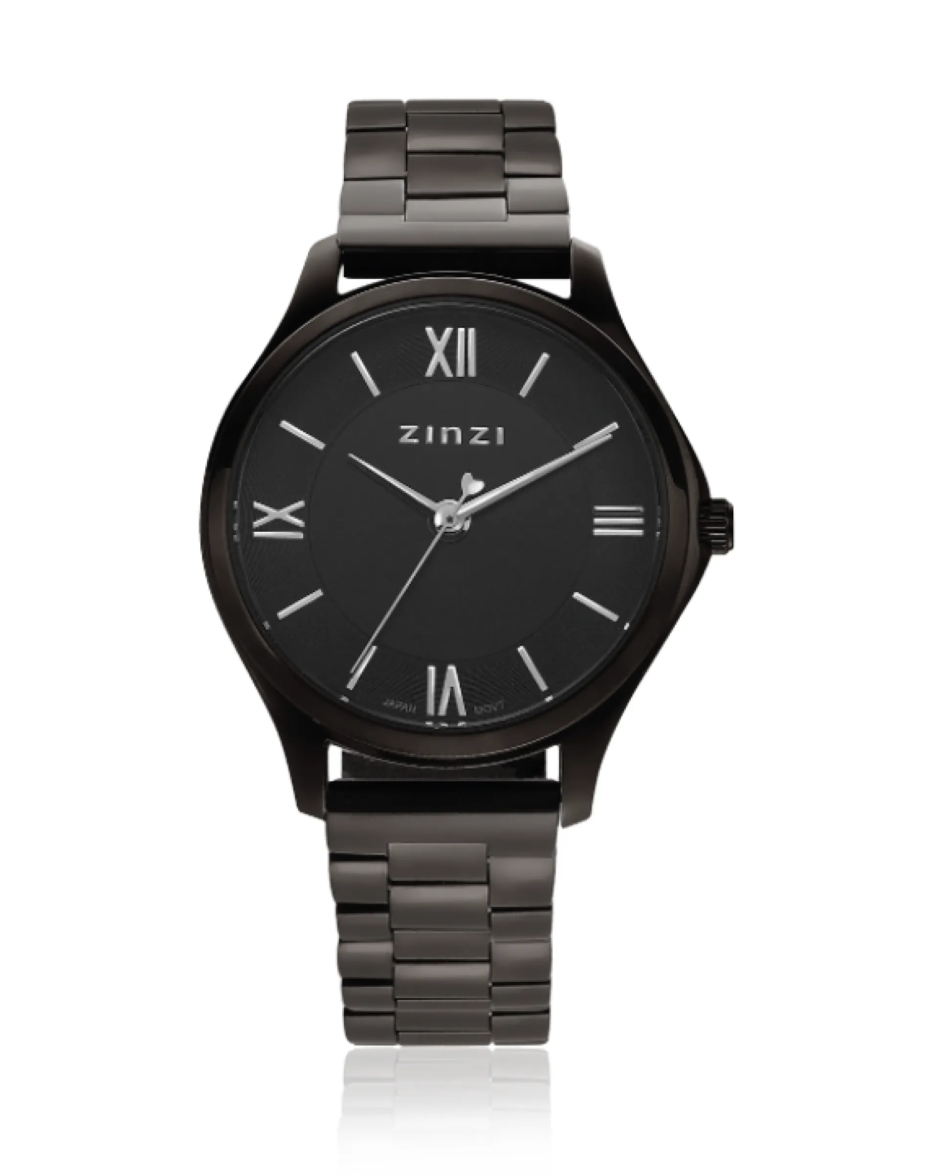 ZINZI Classy Mini horloge 30mm zwarte wijzerplaat zwarte stalen kast en band ziw1237