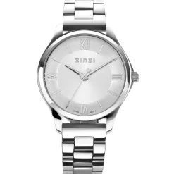 ZINZI Classy Mini horloge 30mm zilverkleurige wijzerplaat stalen kast en band ziw1202